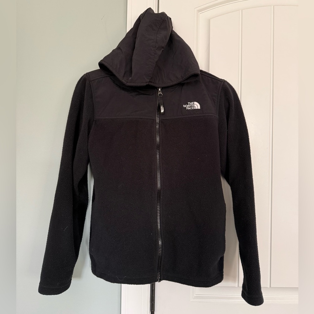 The North Face Black Hooded Full-Zip Fleece Jacket (youth large)